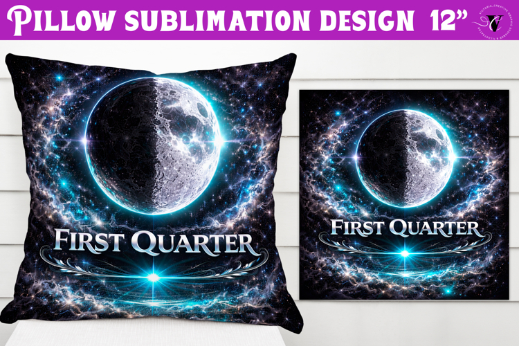 First Quarter Moon Pillow sublimation | Moon Phase Design
