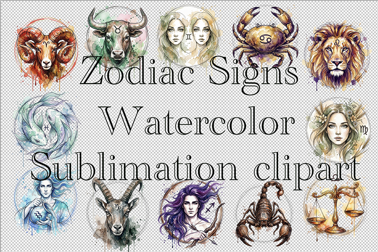 Zodiac Signs Watercolor Sublimation designs