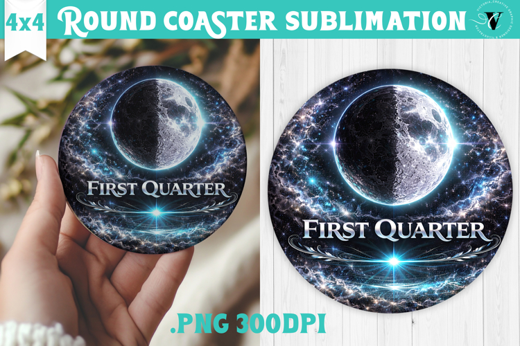 First Quarter Moon Round Coaster | Moon Phase Design
