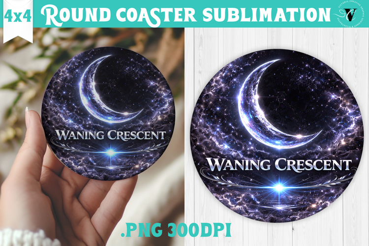 Waning Crescent Moon Round Coaster | Moon Phase Design