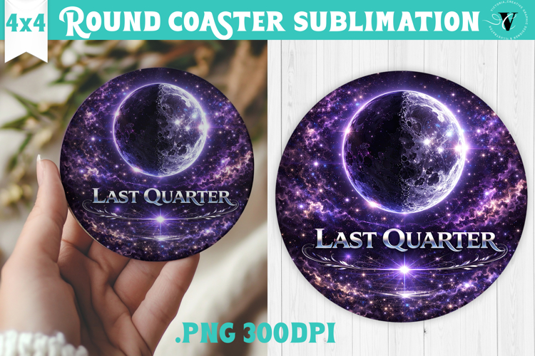 Last Quarter Moon Round Coaster | Moon Phase Design
