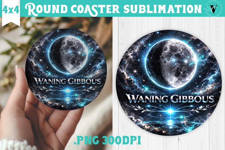 Wanning Gibbous Moon Round Coaster | Moon Phase Design