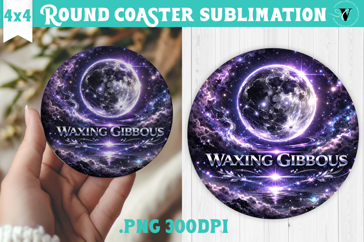 Waxing Gibbous Moon Round Coaster | Moon Phase Design