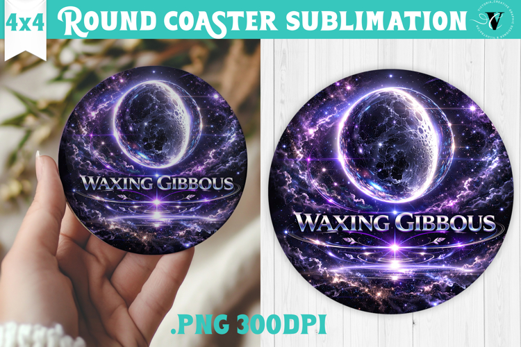 Waxing Gibbous Moon Round Coaster | Moon Phase Design