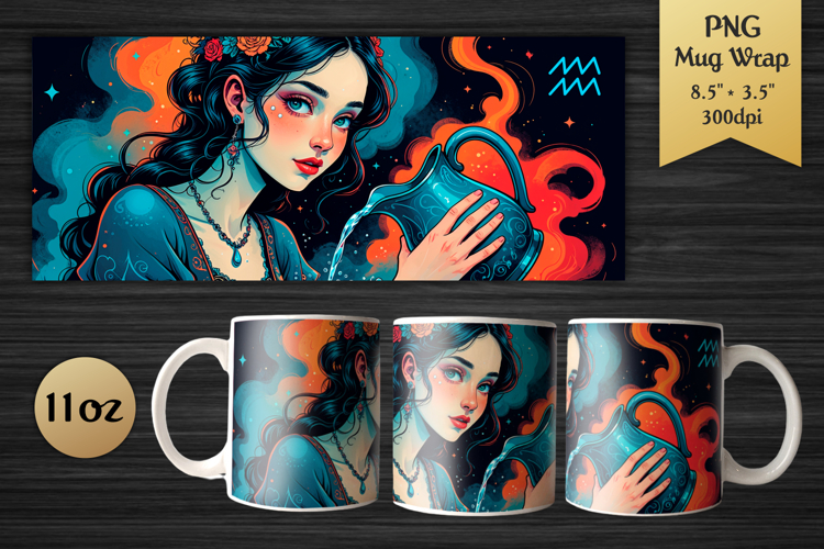 Zodiac Sign Aquarius | 11oz Mug Wrap Design