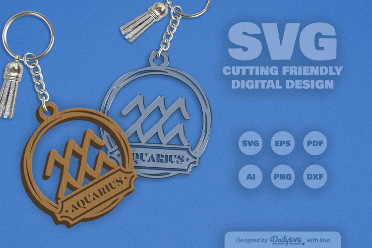 Aquarius Zodiac Keychain Laser Cut SVG