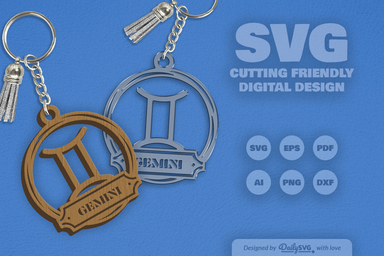 Gemini Zodiac Keychain Laser Cut SVG