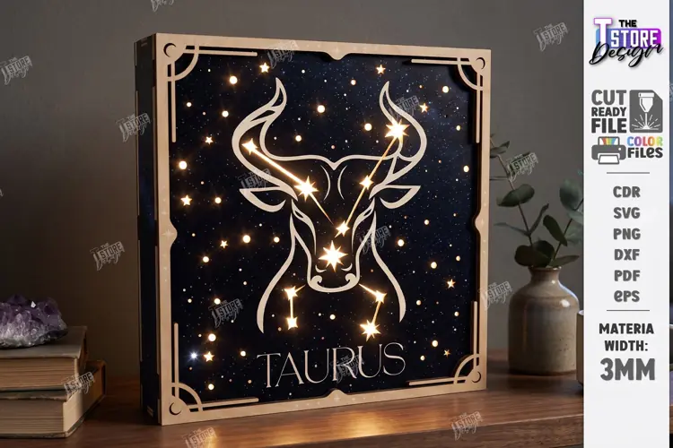 Zodiac Sign Night Light Laser Cut | Taurus Light Box Laser