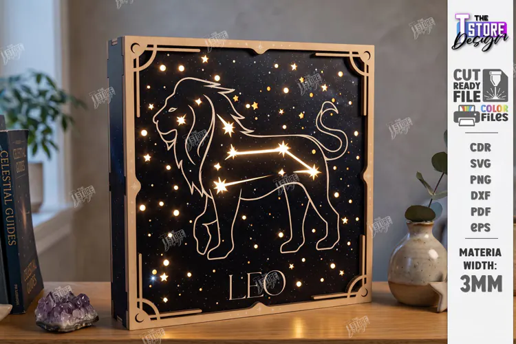 Zodiac Sign Night Light Laser Cut | Leo Light Box Laser