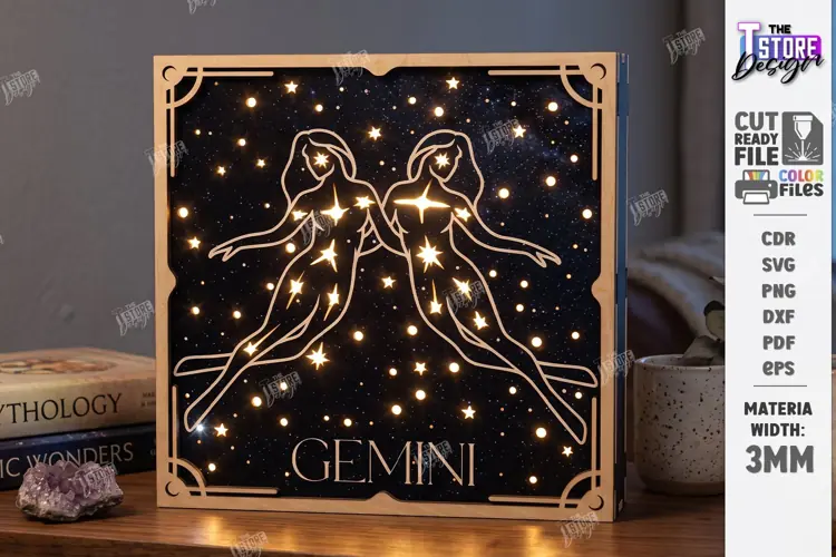 Zodiac Sign Night Light Laser Cut | Gemini Light Box Laser