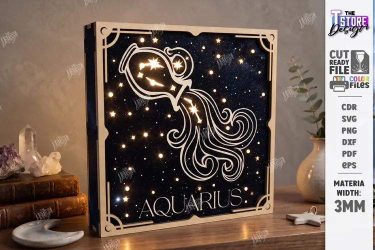 Zodiac Sign Night Light Laser Cut | Aquarius Light Box Laser