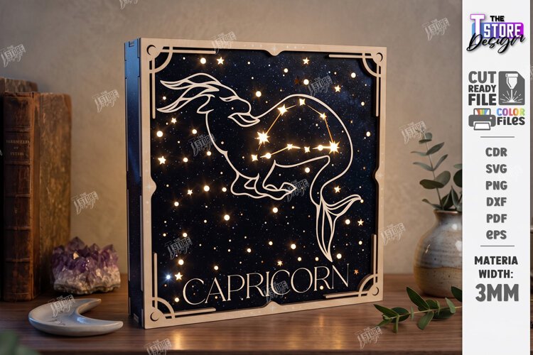 Zodiac Sign Night Light Laser Cut | Capricorn Light Box SVG example image 1