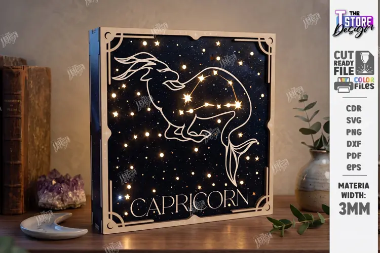 Zodiac Sign Night Light Laser Cut | Capricorn Light Box SVG