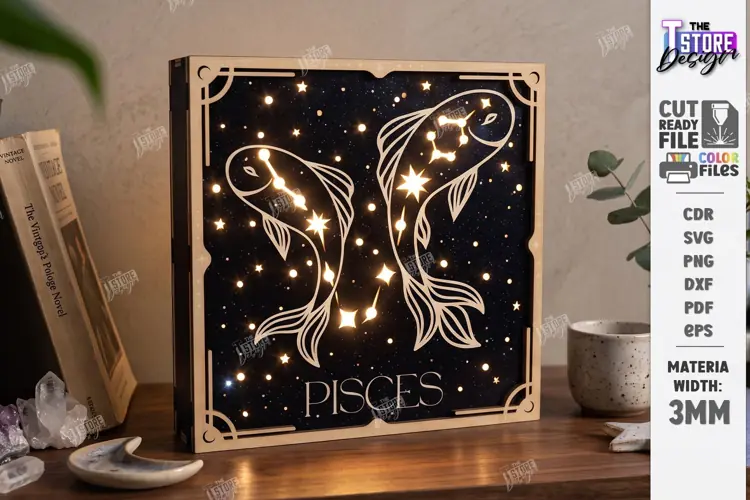 Zodiac Sign Night Light Laser Cut | Pisces Light Box Laser