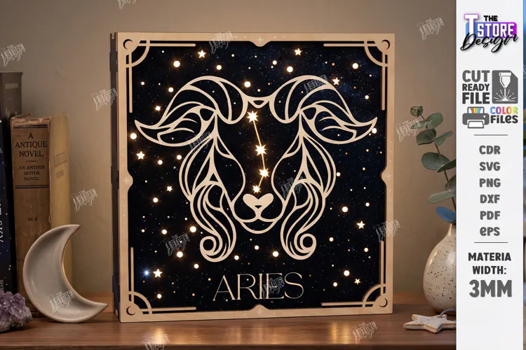 Zodiac Sign Night Light Laser Cut | Aries Light Box Laser