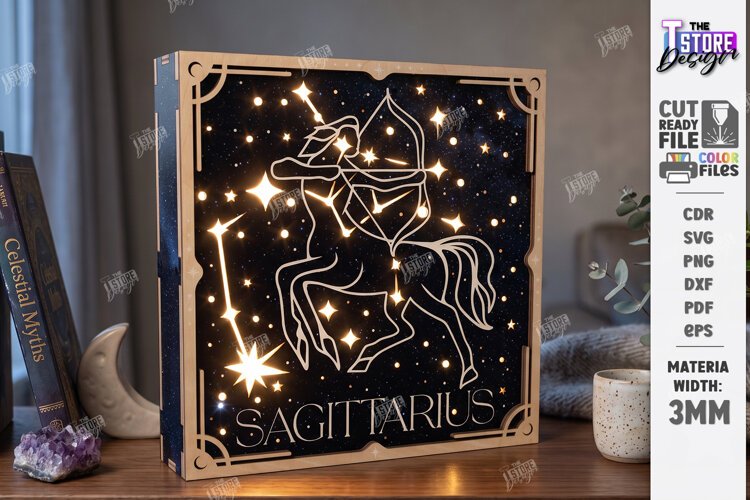 Zodiac Sign Night Light Laser Cut | Sagittarius Light Box example image 1