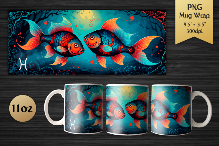 Zodiac Sign Pisces | 11oz Mug Wrap Design