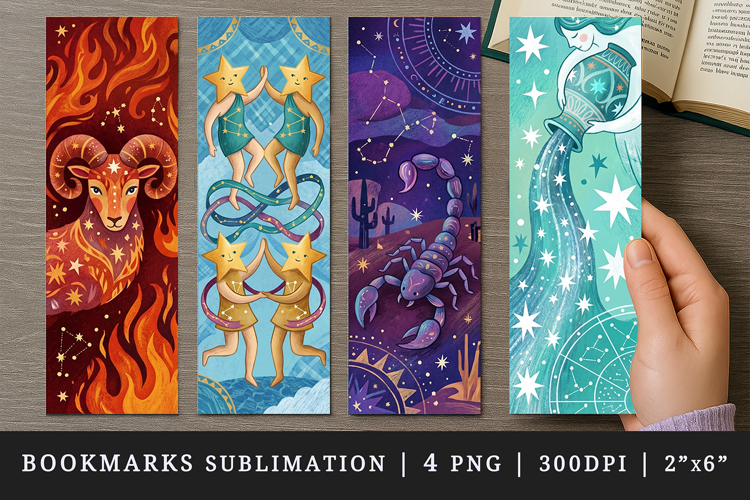 Zodiac sign bookmarks printable sublimation bookmark design
