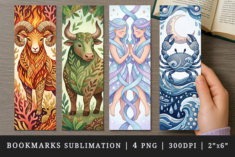 Zodiac sign bookmarks printable sublimation bookmark design example image 1