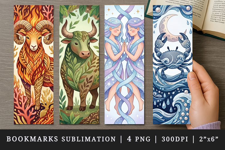 Zodiac sign bookmarks printable sublimation bookmark design