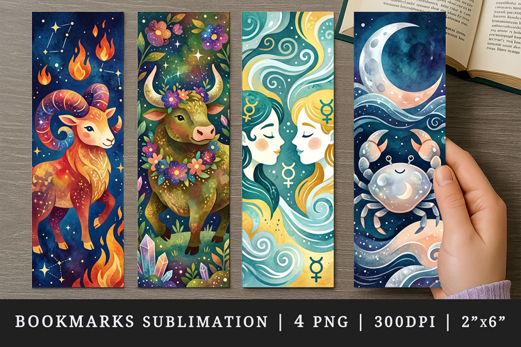 Zodiac sign bookmarks printable sublimation bookmark design