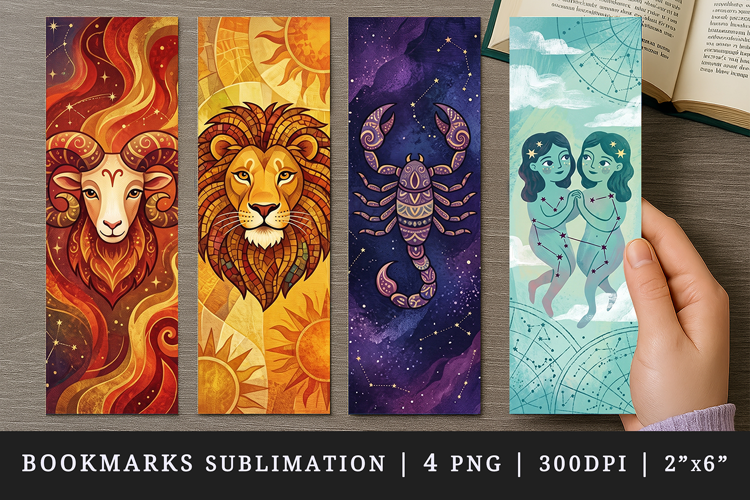 Zodiac sign bookmarks printable sublimation bookmark design
