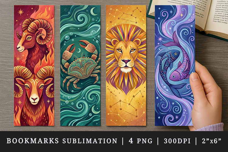 Zodiac sign bookmarks printable sublimation bookmark design