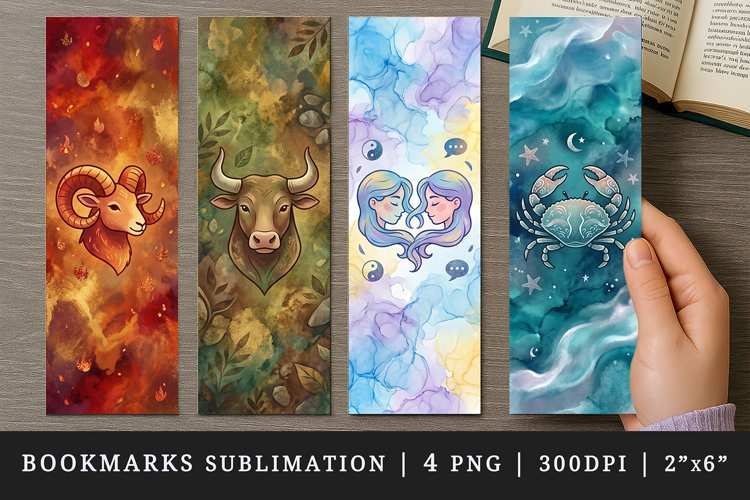Zodiac sign bookmarks printable sublimation bookmark design