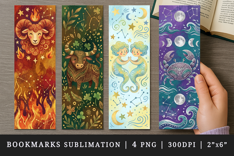 Zodiac sign bookmarks printable sublimation bookmark design