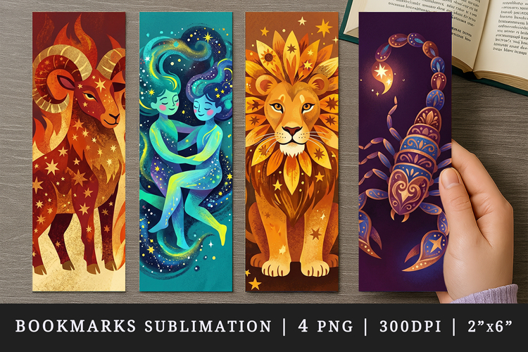 Zodiac sign bookmarks printable sublimation bookmark design