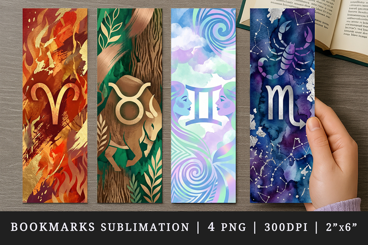 Zodiac sign bookmarks printable sublimation bookmark design