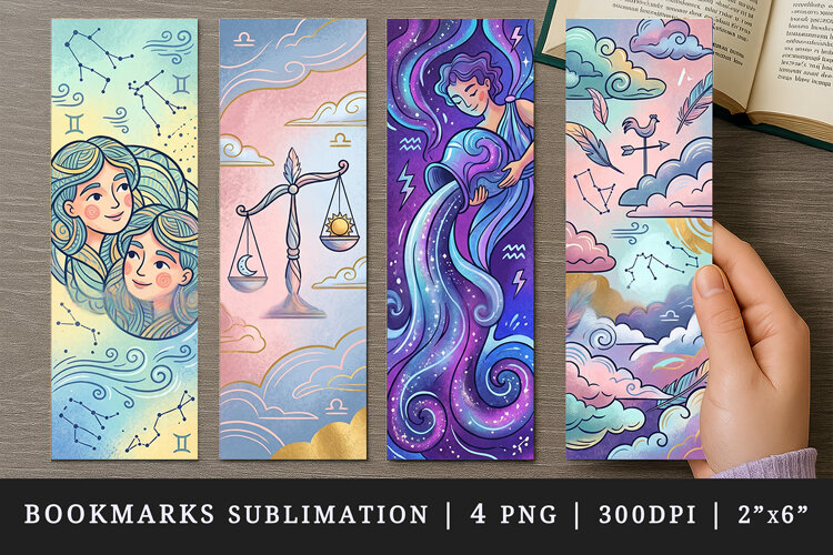 Zodiac sign bookmarks printable sublimation bookmark design example image 1