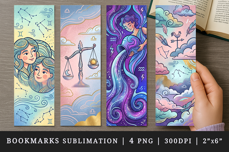 Zodiac sign bookmarks printable sublimation bookmark design