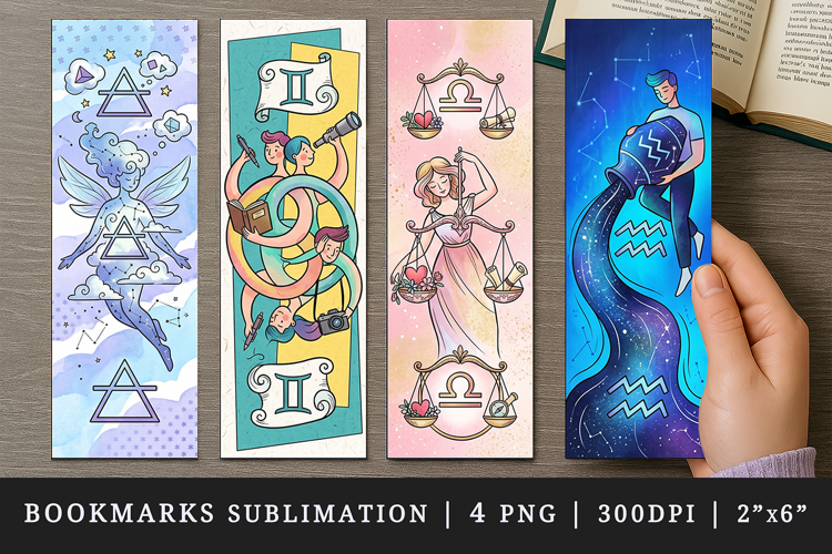 Zodiac sign bookmarks printable sublimation bookmark design