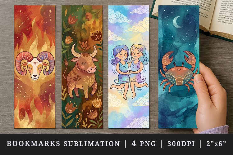 Zodiac sign bookmarks printable sublimation bookmark design example image 1