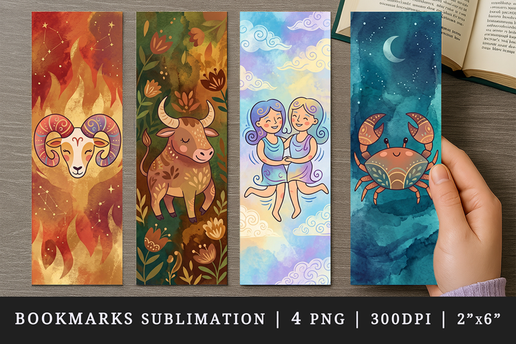 Zodiac sign bookmarks printable sublimation bookmark design