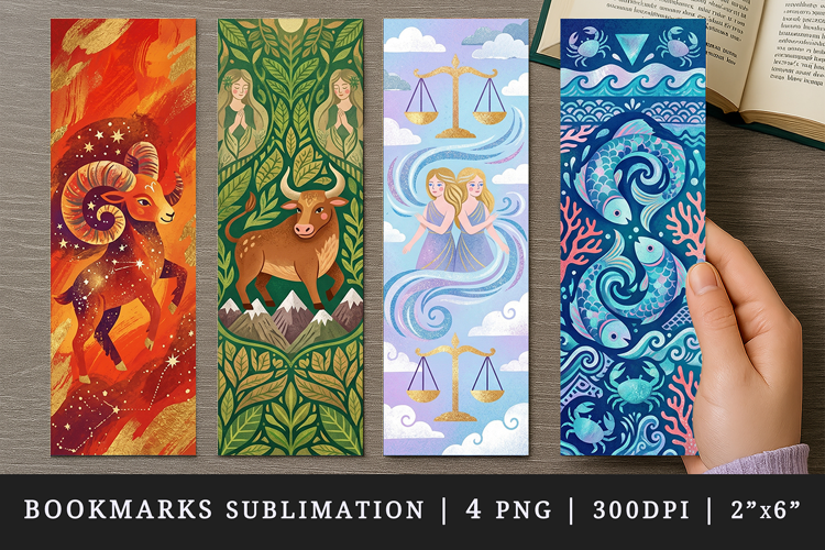 Zodiac sign bookmarks printable sublimation bookmark design