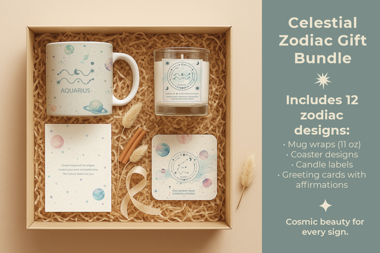 Celestial Zodiac Bundle, zodiac sublimation design bundle