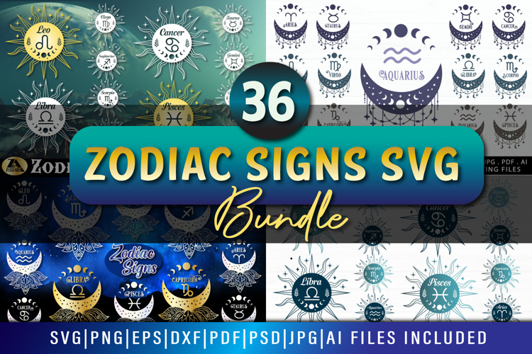 Zodiac Signs SVG Bundle Celestial SVG Astrology Horoscope