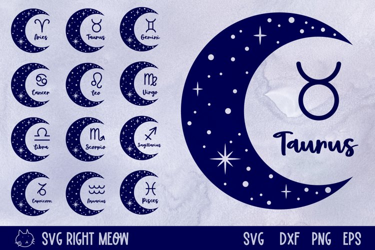 Zodiac Signs SVG Bundle Moon and Stars Celestial Design