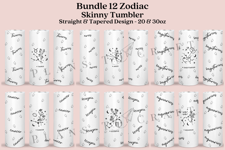 Bundle 12 Zodiac Skinny Tumbler Sublimation Wrap SVG