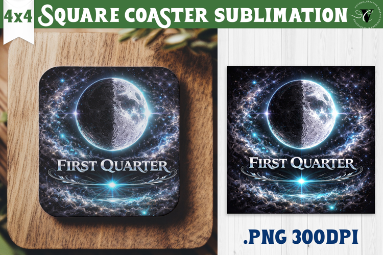 First Quarter Moon Square Coaster | Moon Phase Design