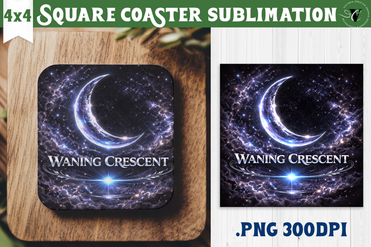 Waning Crescent Moon Square Coaster | Moon Phase Design