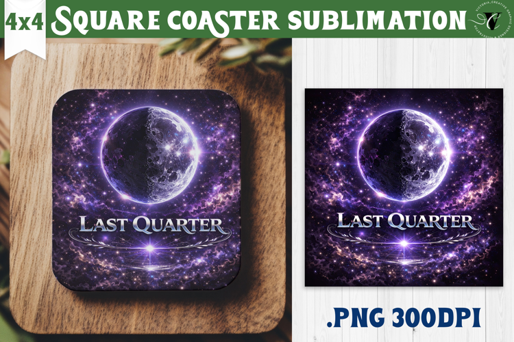 Last Quarter Moon Square Coaster | Moon Phase Design
