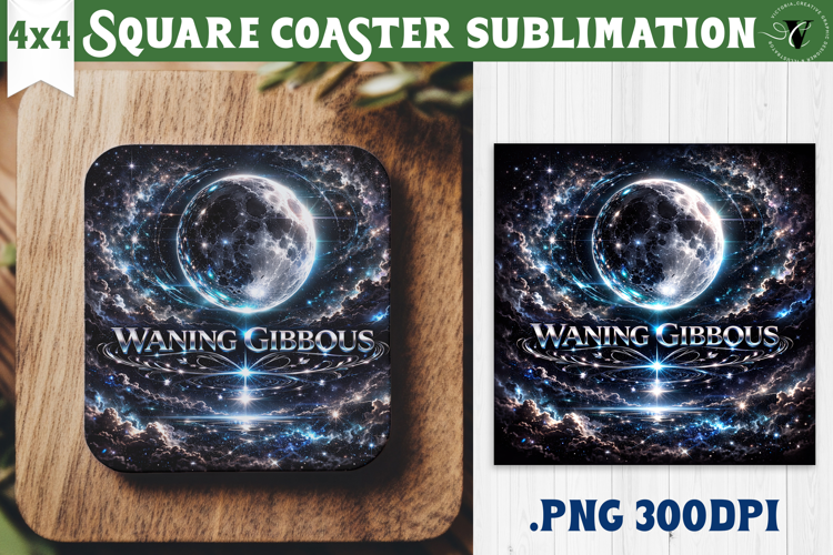 Wanning Gibbous Moon Square Coaster | Moon Phase Design