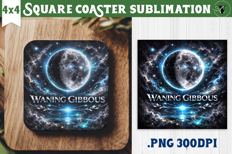 Wanning Gibbous Moon Square Coaster | Moon Phase Design