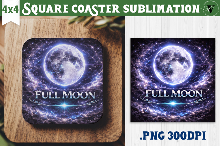 Full Moon Square Coaster | Moon Phase Design