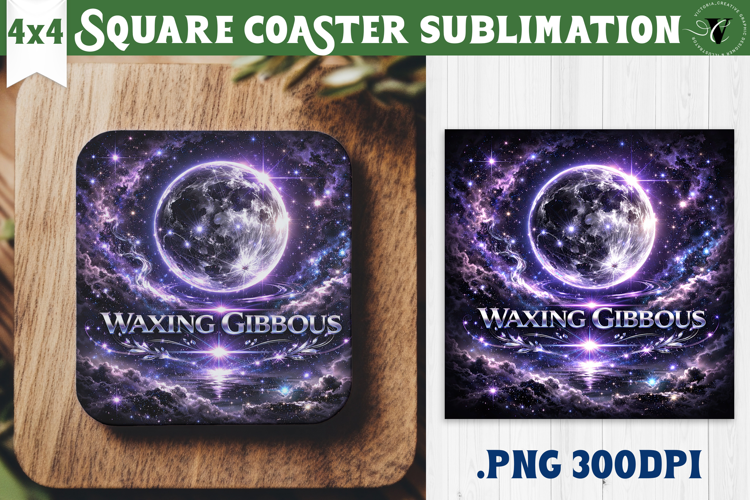 Waxing Gibbous Moon Square Coaster | Moon Phase Design
