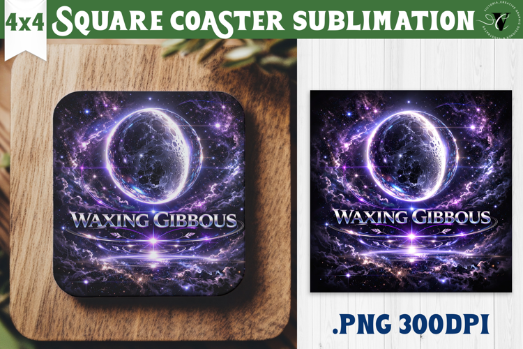 Waxing Gibbous Moon Square Coaster | Moon Phase Design