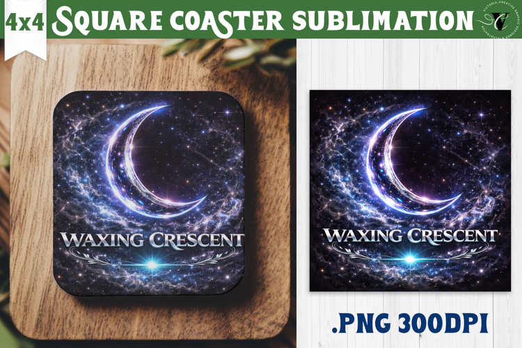 Waxing Crescent Moon Square Coaster | Moon Phase Design